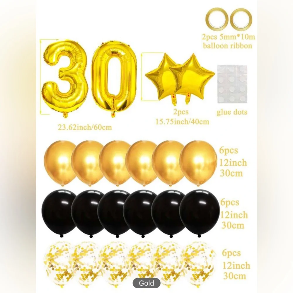 🆕25pcs Gold Black Mixed Balloons, 30th Birthday Party Decorations
